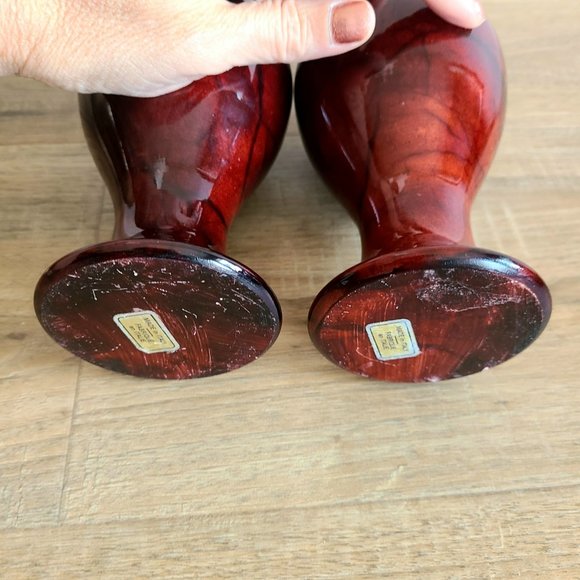 Set of 2 marble dark red burgundy color candleholders. Made in Italy. - Picture 7 of 9